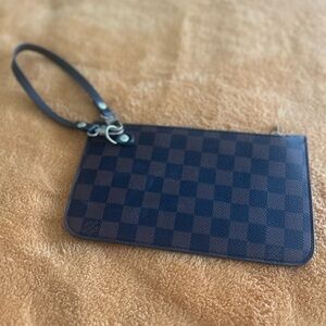 Wristlet Pouch in Dark Brown Checkered Pattern